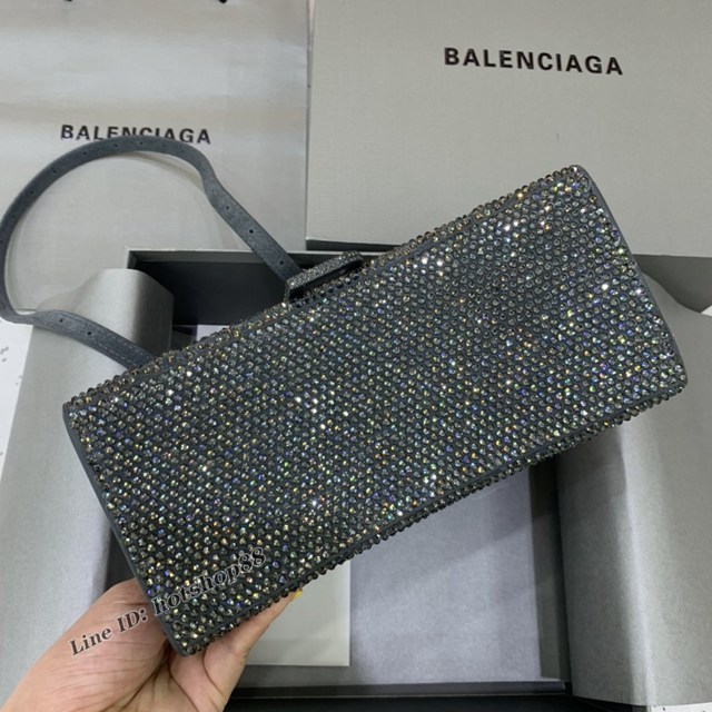 Balenciaga巴黎世家專櫃爆款磨砂深灰全鑽小號沙漏包手提肩背包 fyj1806